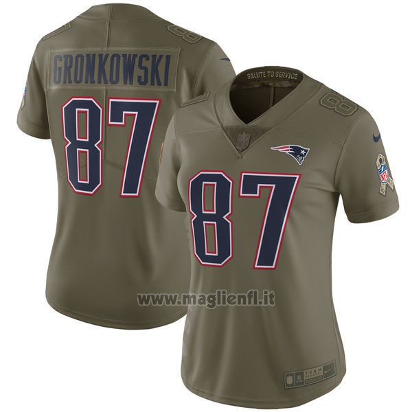 Maglia NFL Limited Donna New England Patriots 87 Gronkowski 2017 Salute To Service Verde